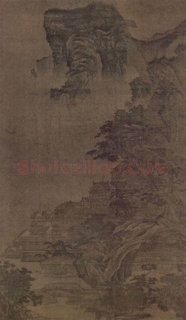 宋 佚名 溪山楼观图轴 书画作品