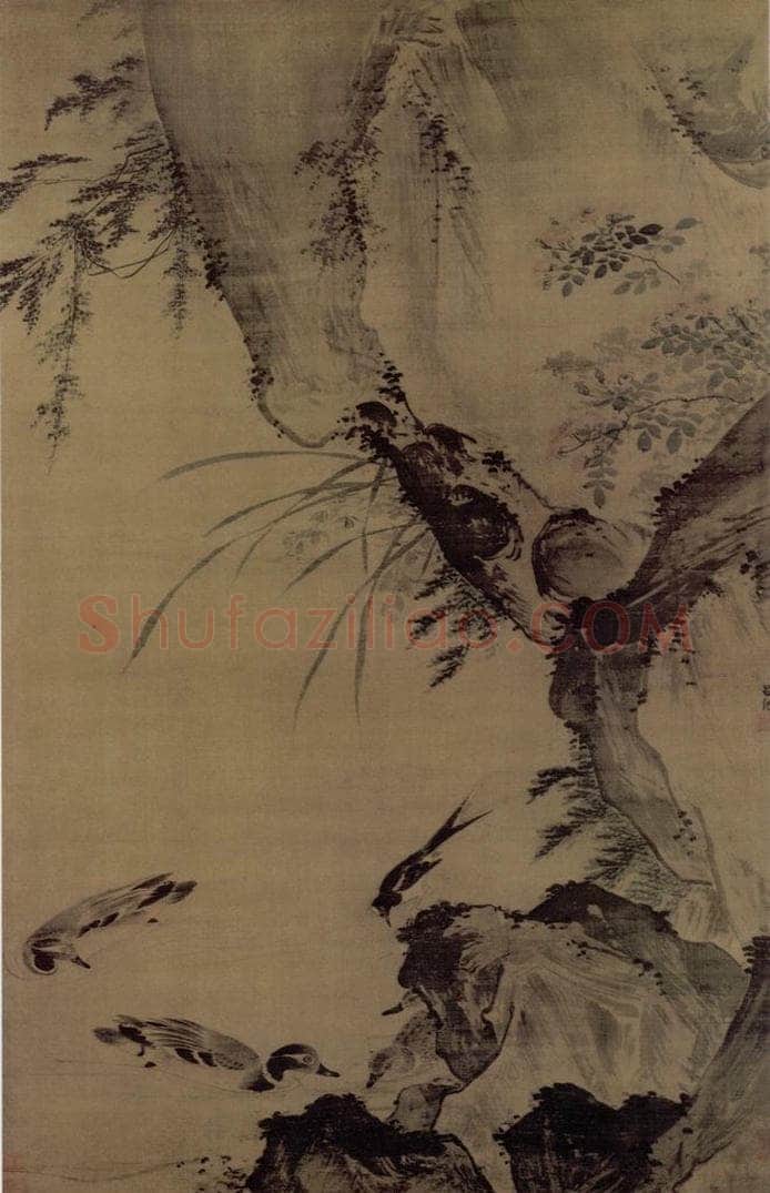 明 吕纪 浴鳧图轴 书画作品