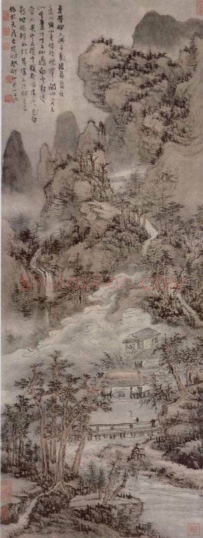 清 髠殘 蒼山结茅图轴 书画作品