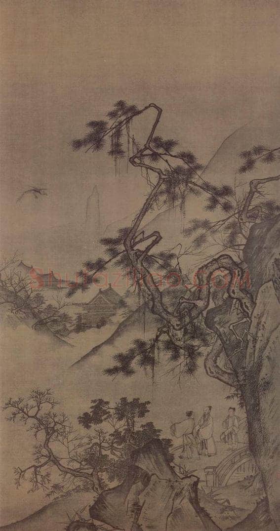 宋 佚名 山楼来凤图轴 书画作品
