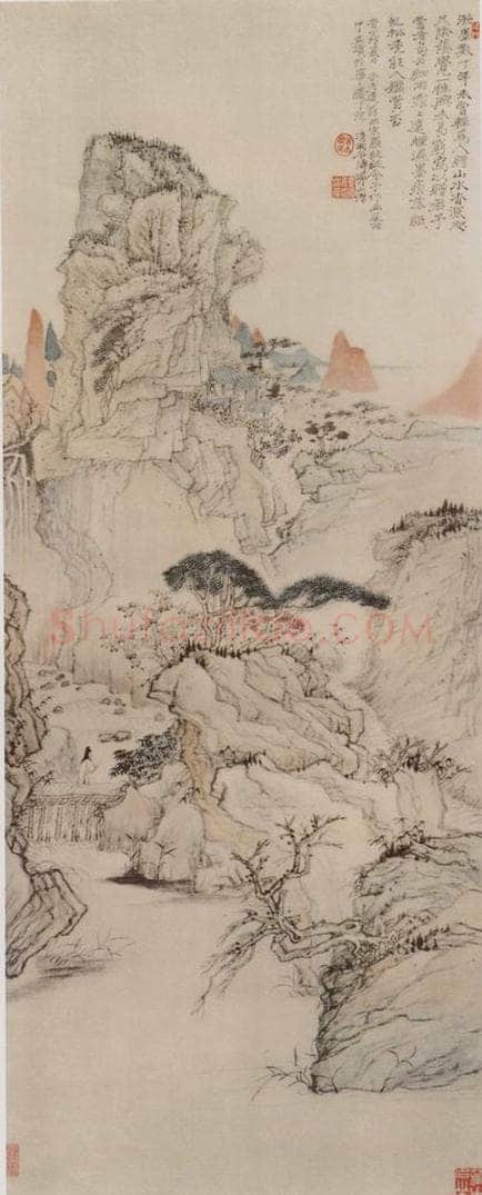 清 原济 细雨虬松图轴 书画作品