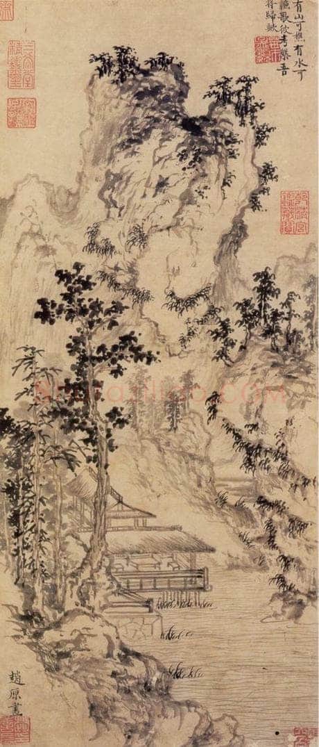 元 赵原 《溪亭秋色》 书画作品