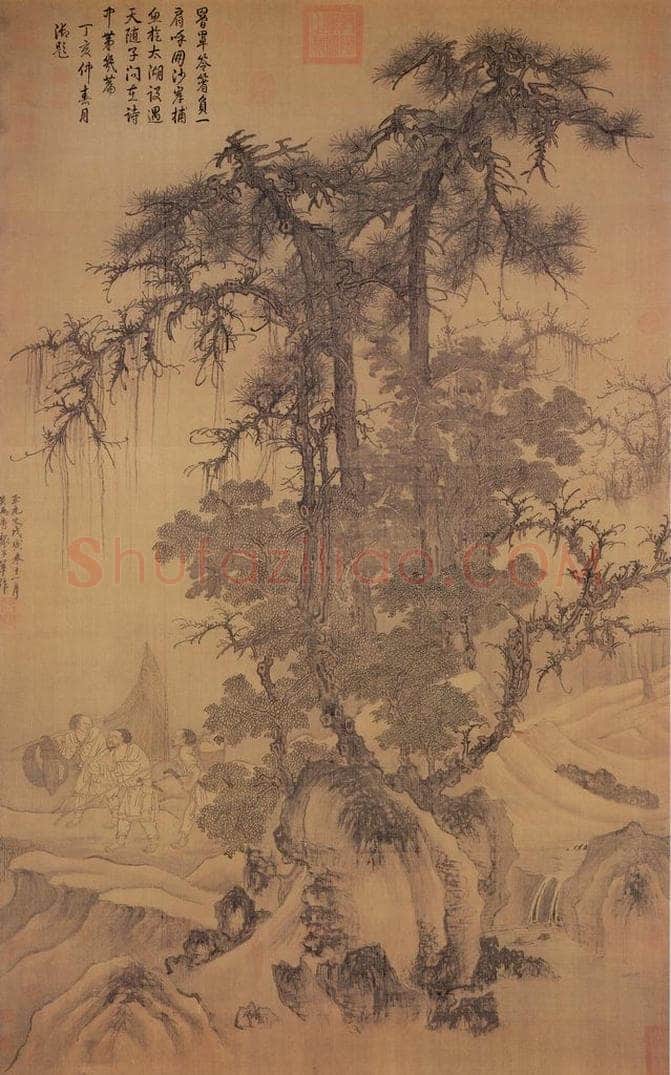 元 唐棣 《霜浦归渔图》 书画作品