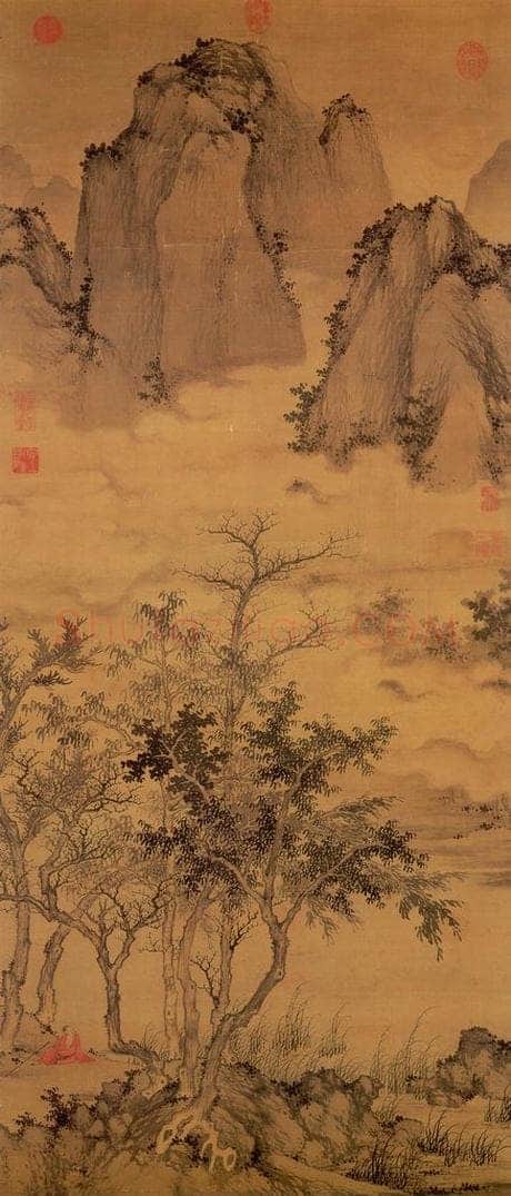 元 盛懋 《秋林高士图》 书画作品