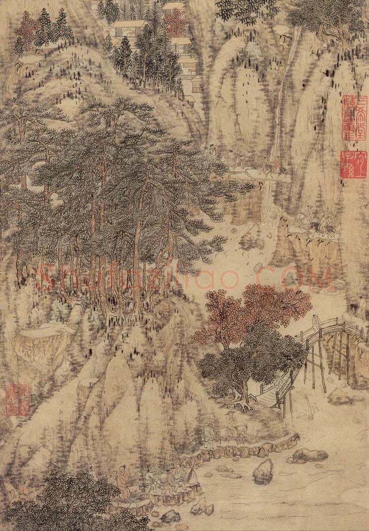 元 马琬 《秋山行旅》 书画作品