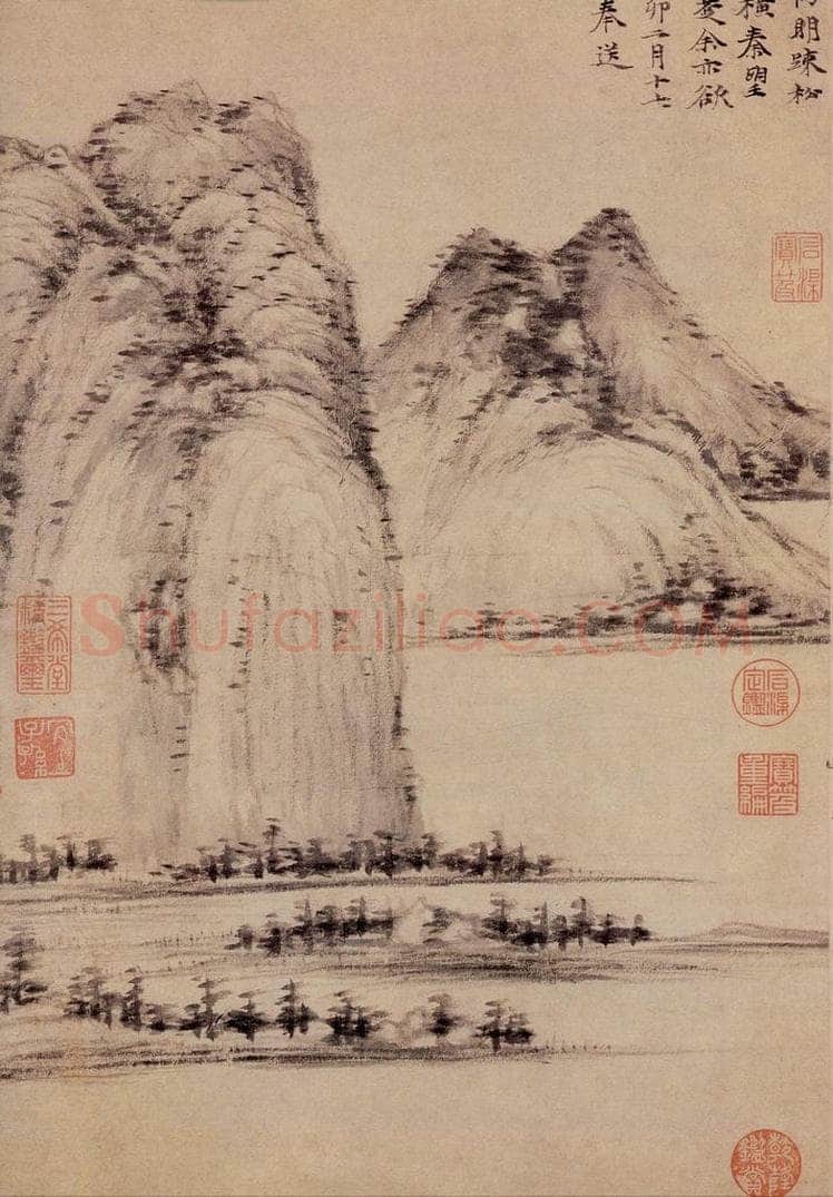 元 倪瓒 江岸望山图 书画作品
