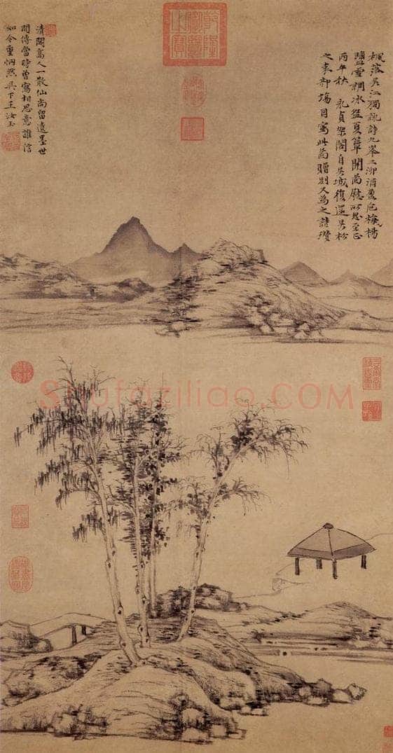 元 倪瓒 枫落吴江图 书画作品