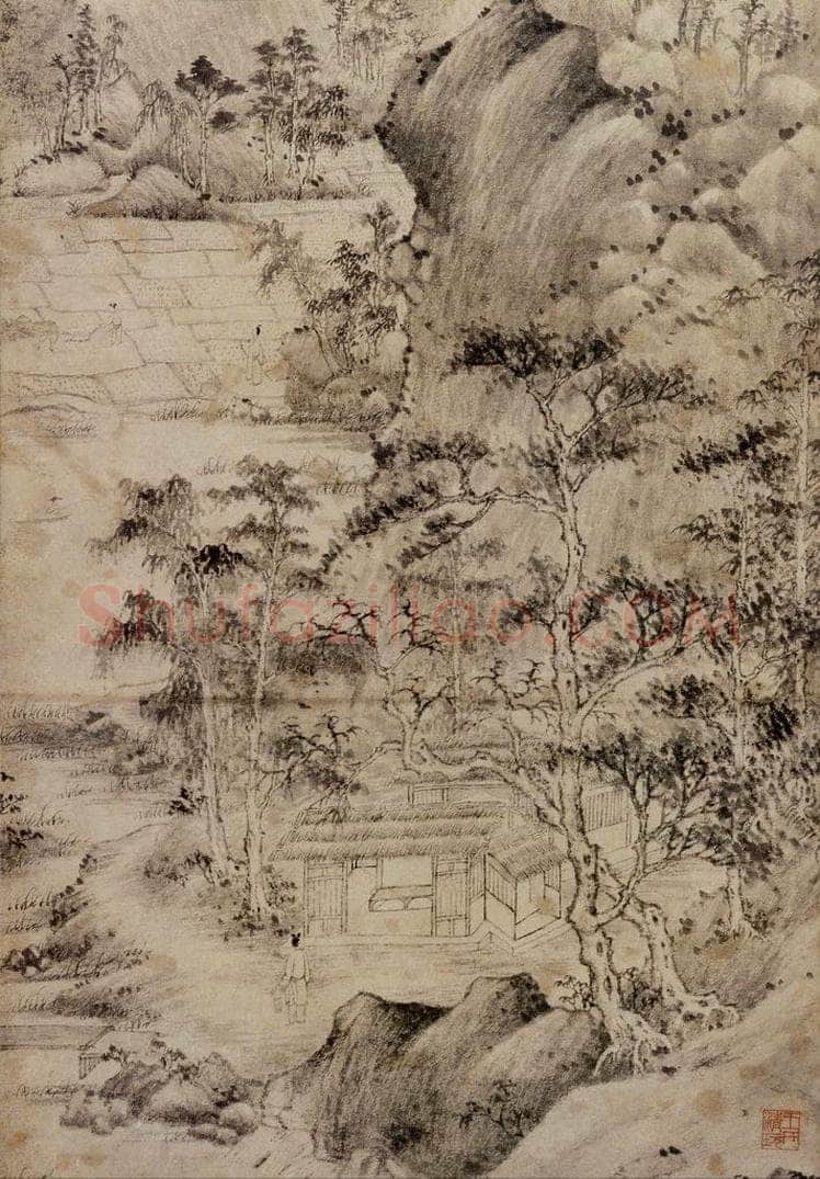 元 王蒙 谷口春耕图 书画作品