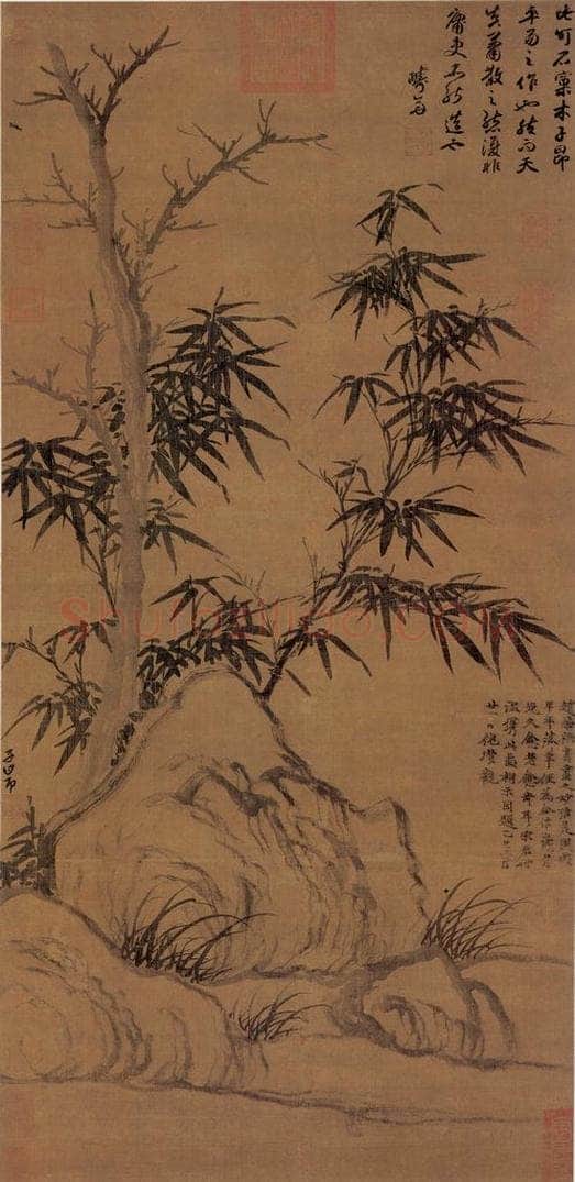 元 赵孟頫 窠木竹石 书画作品