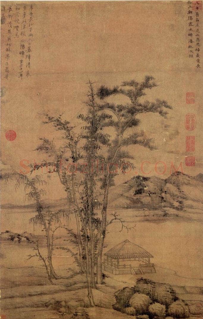 元 倪瓒 松林亭子 书画作品