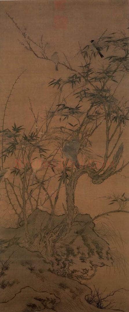 宋 宋人 《梅竹聚禽图》 书画作品