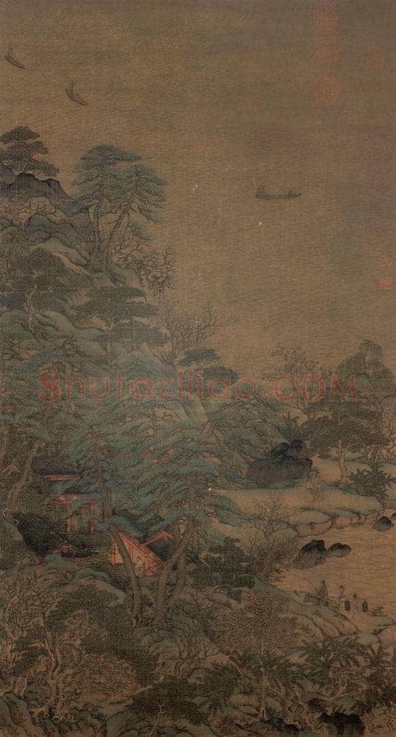 唐 李思训 《江帆楼阁》 书画作品