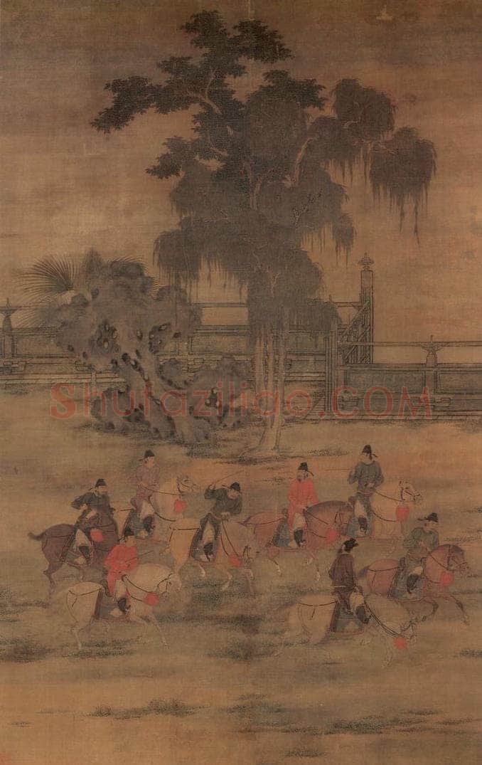 五代梁 赵岩 《八逹春游》 书画作品