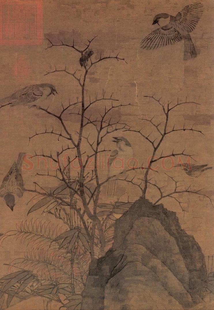 宋 黄居寀 《山鹧棘雀图》 书画作品