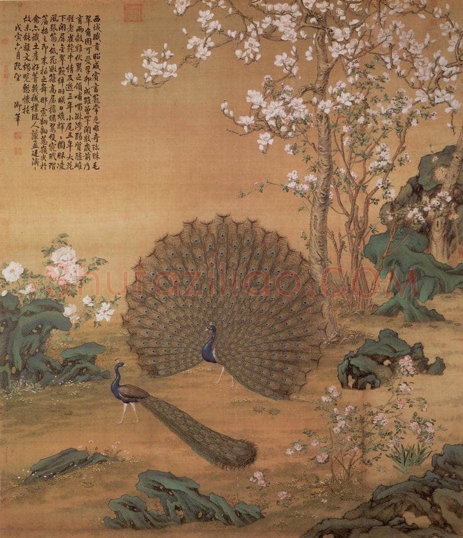 清 郎世宁 《画孔雀开屏》 书画作品