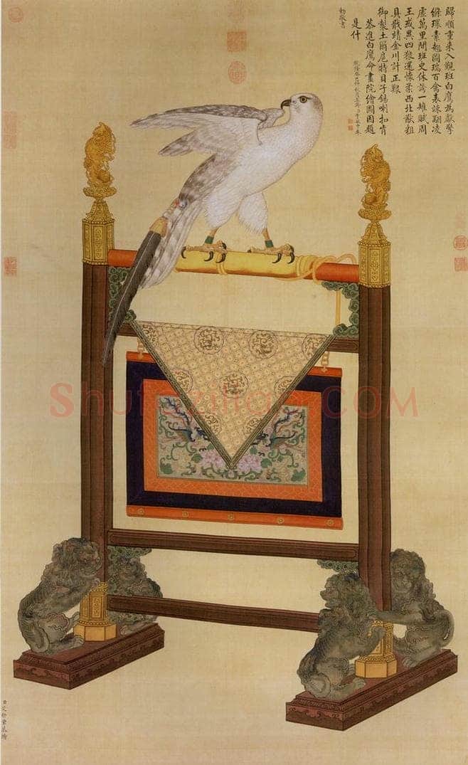 清 艾启蒙 《画土尔扈特白鹰》 书画作品