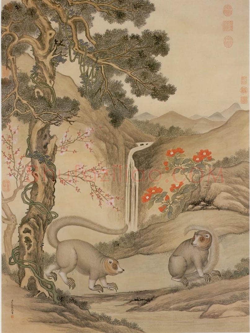 清 艾启蒙 《画山猫》 书画作品