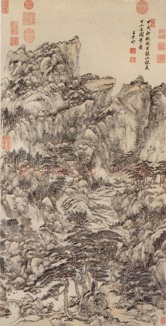 清 王原祁 《仿王蒙夏日山居图》 书画作品