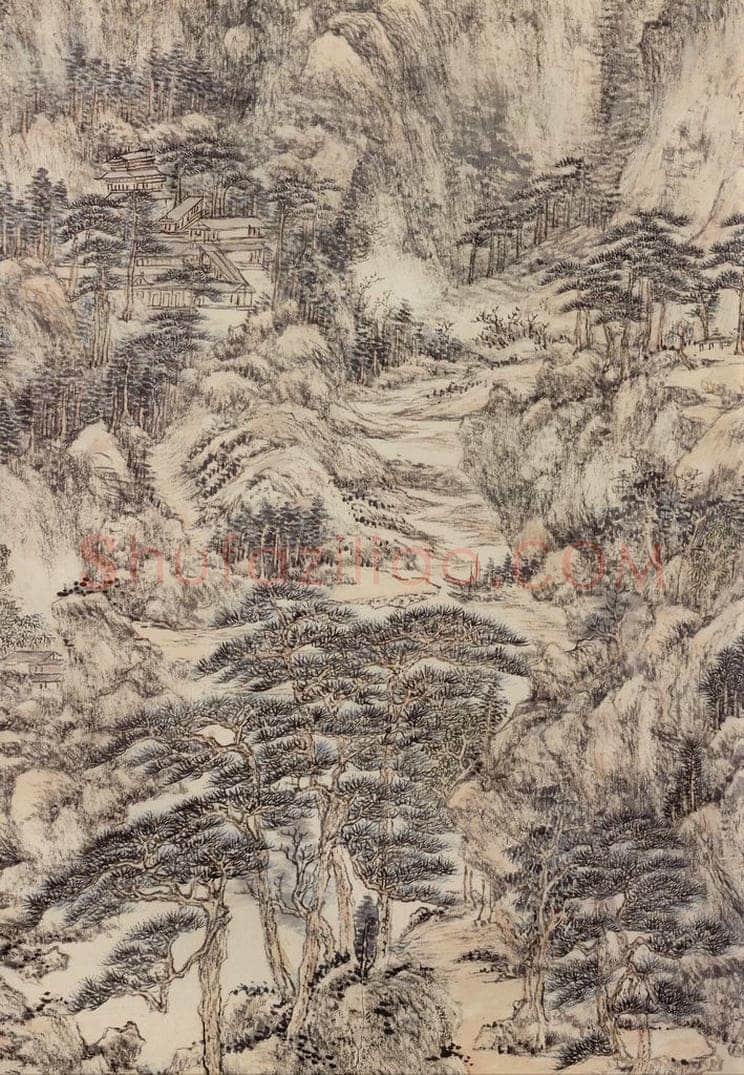 清 王原祁 《仿王蒙夏日山居图》 书画作品