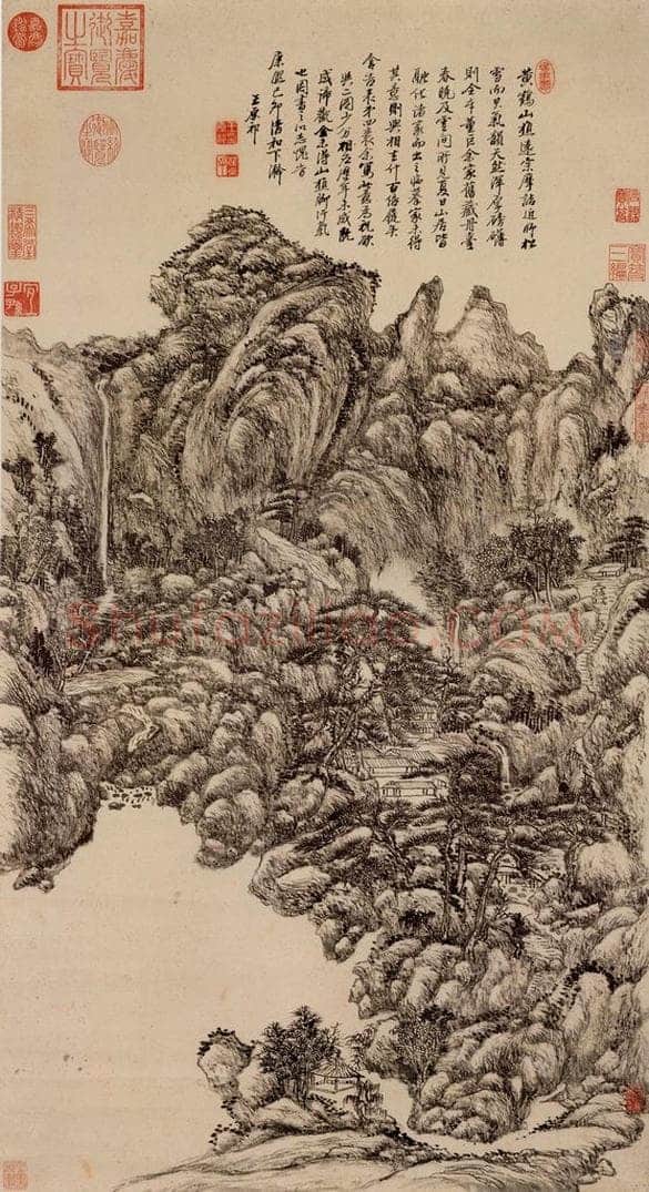 清 王原祁 《仿王蒙山水》 书画作品