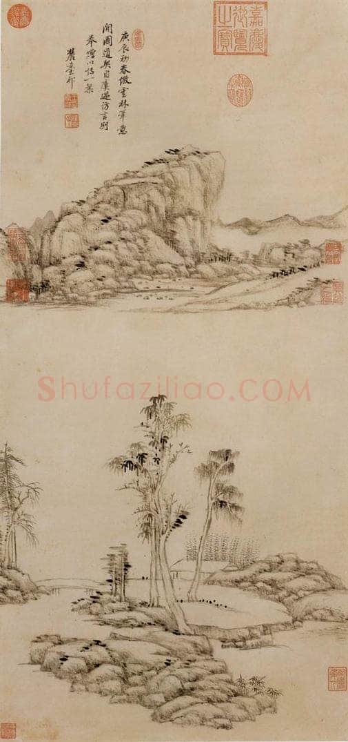 清 王原祁 《仿倪瓒山水》 书画作品