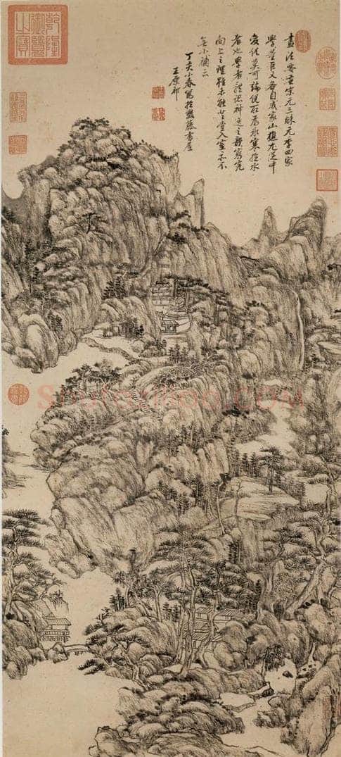 清 王原祁 《仿王蒙笔意》 书画作品