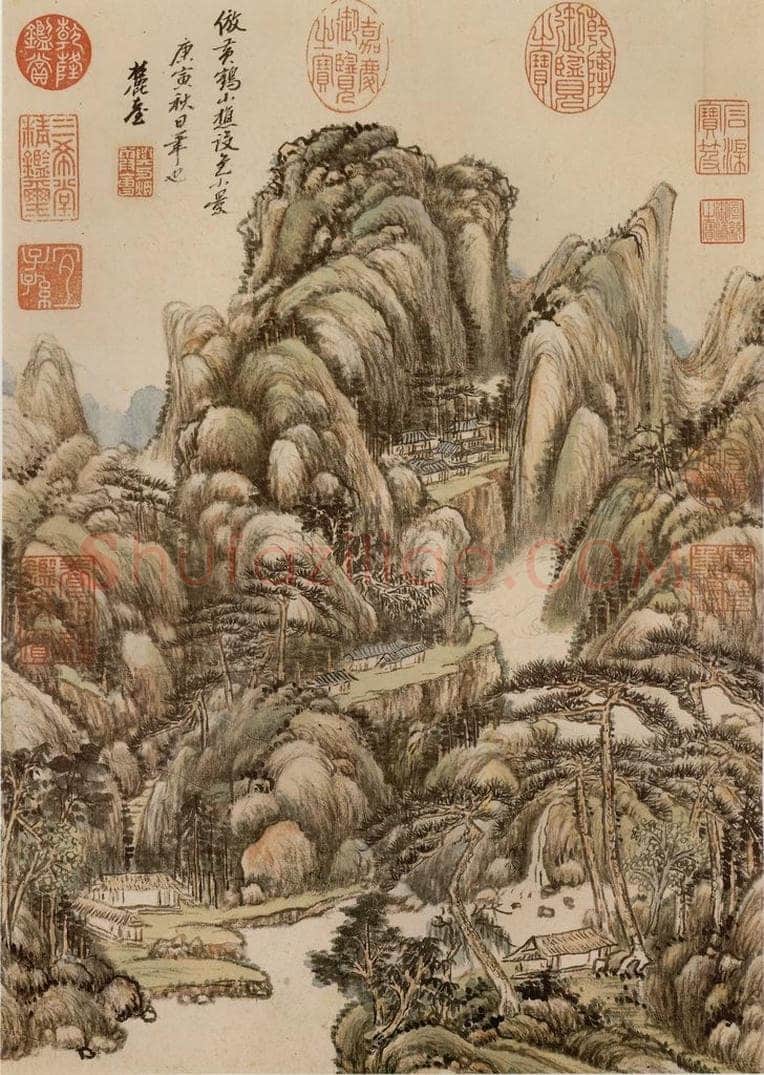清 王原祁 《仿王蒙山水》 书画作品