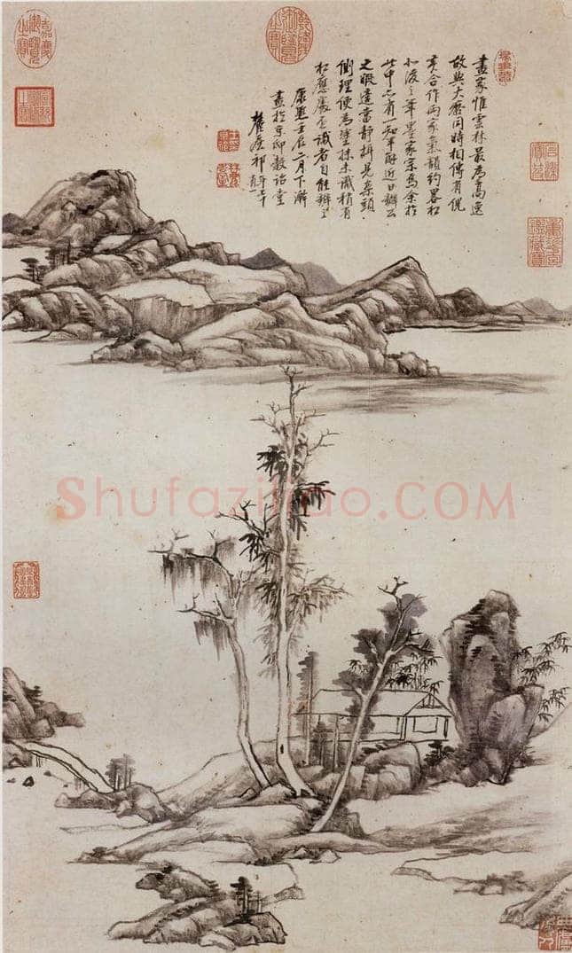 清 王原祁 《仿倪瓒山水》 书画作品