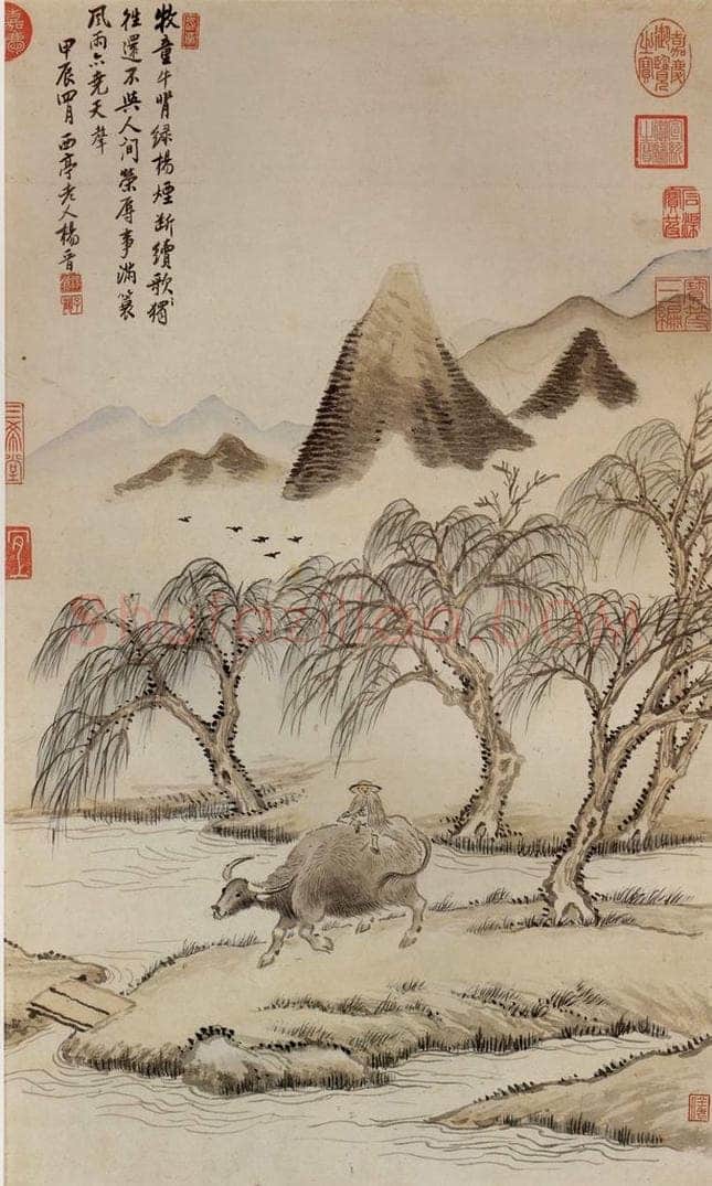 清 杨晋 《画柳塘春牧》 书画作品