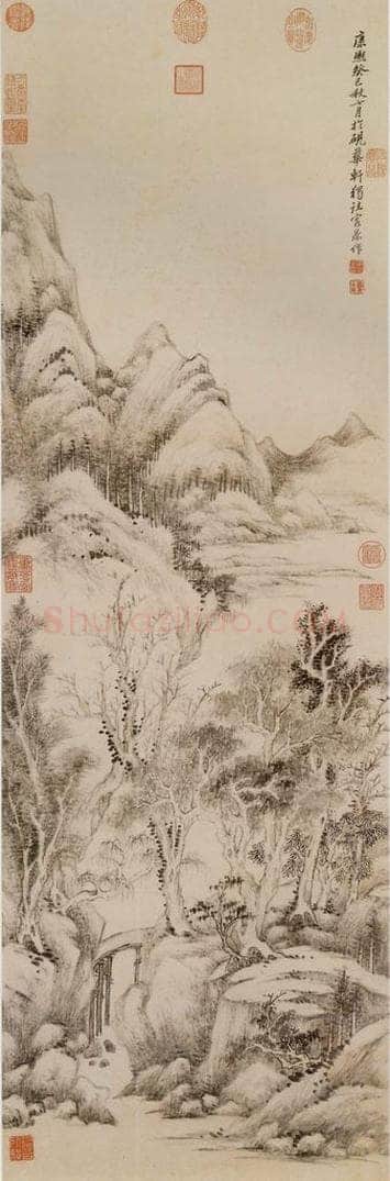 清 黄鼎 《溪桥林影图》 书画作品