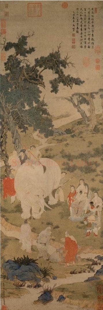 明 丁云鹏 《扫象图》 书画作品