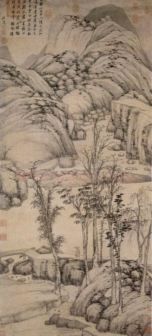 明 沈周 《策杖图》 书画作品