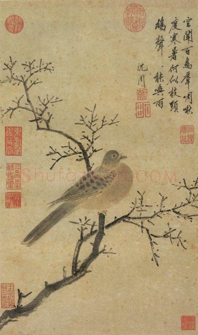 明 沈周 《鸠声唤雨》 书画作品