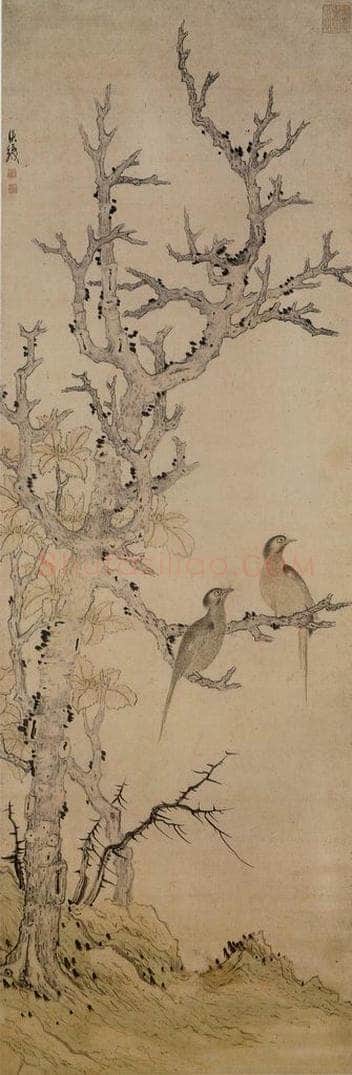 明 陈洪绶 《古木双鸠图》 书画作品