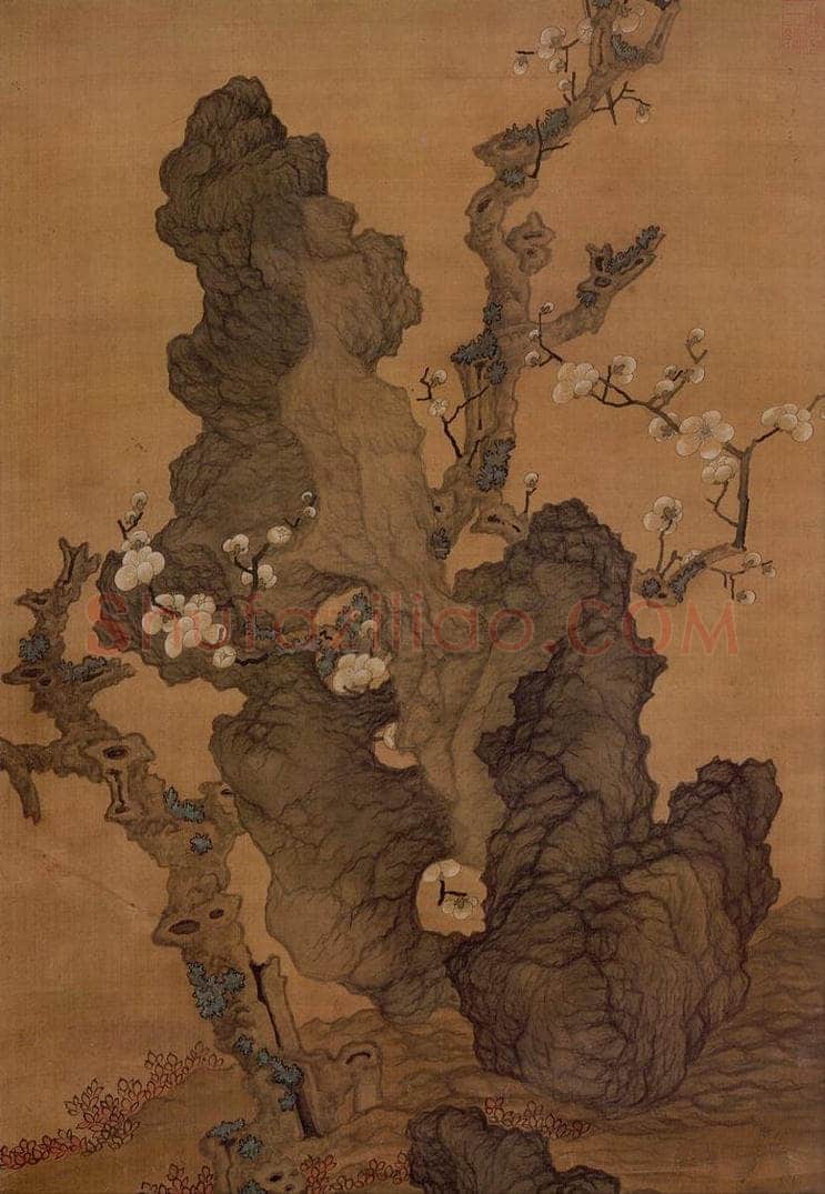 明 陈洪绶 《画梅花山鸟》 书画作品