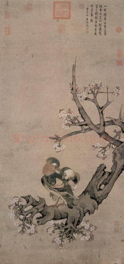 明 吴彬 《文杏双禽图》 书画作品