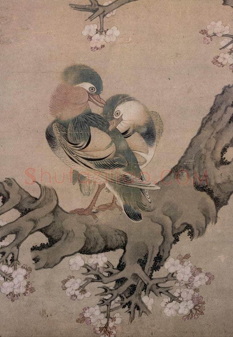 明 吴彬 《文杏双禽图》 书画作品