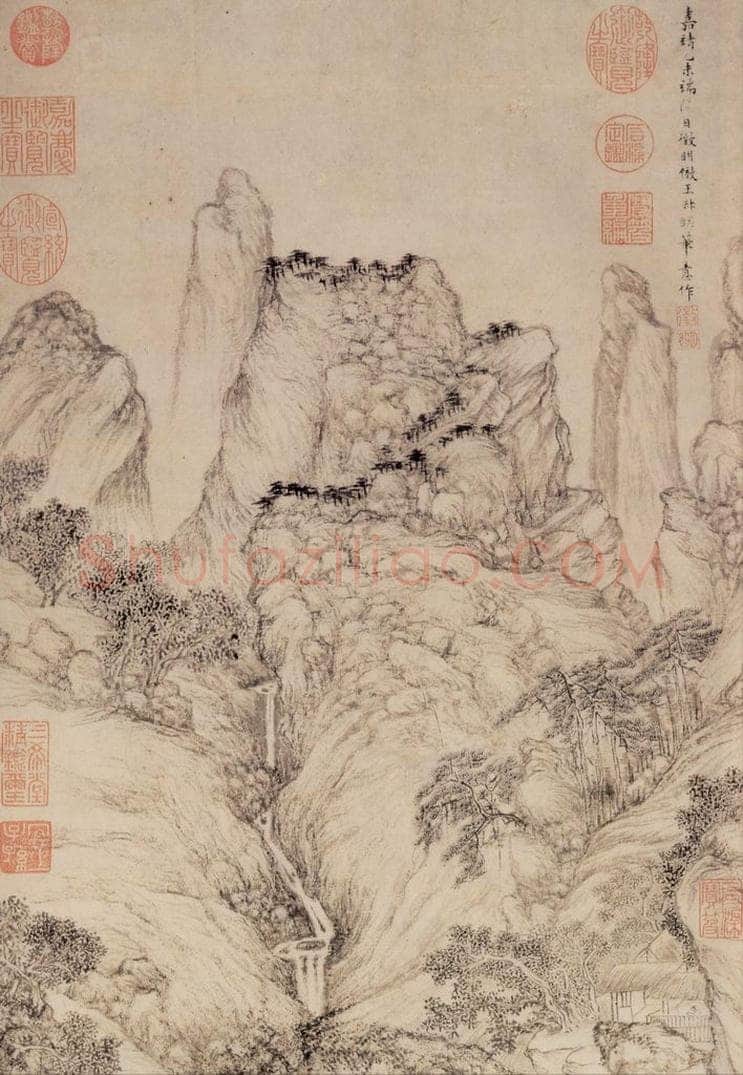 明 文徵明 《倣王蒙山水》 书画作品