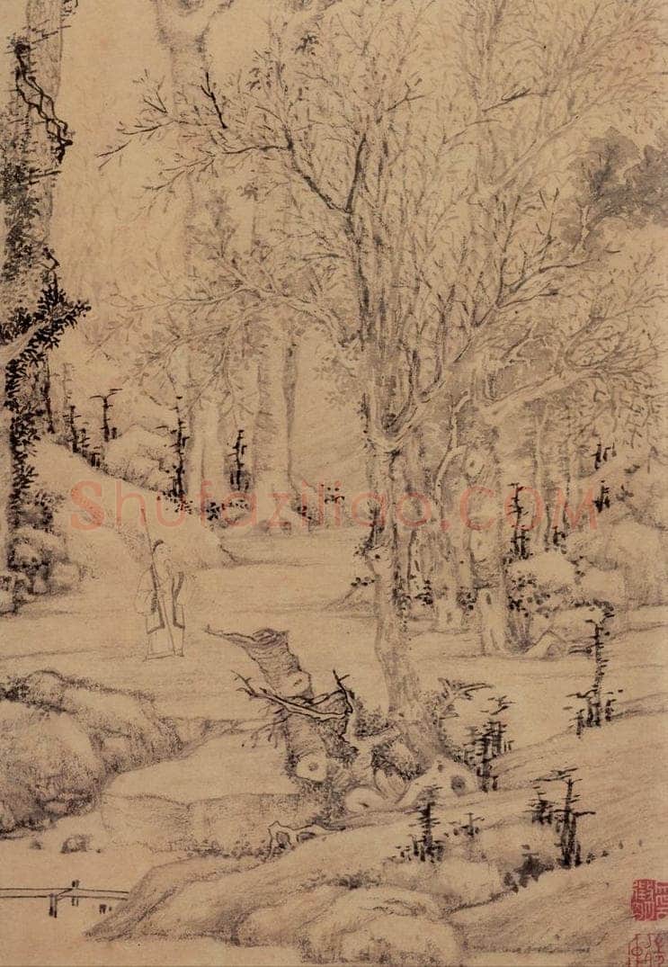 明 文徵明 《空林觅句图》 书画作品