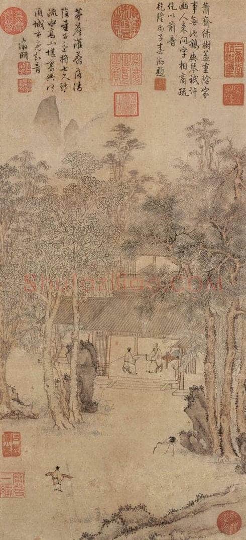 明 文徵明 《琴鹤图清高宗御题》 书画作品