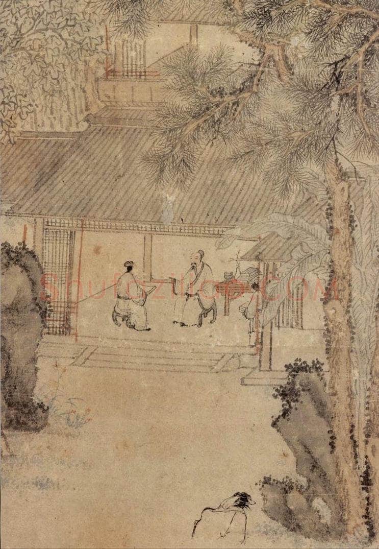 明 文徵明 《琴鹤图清高宗御题》 书画作品