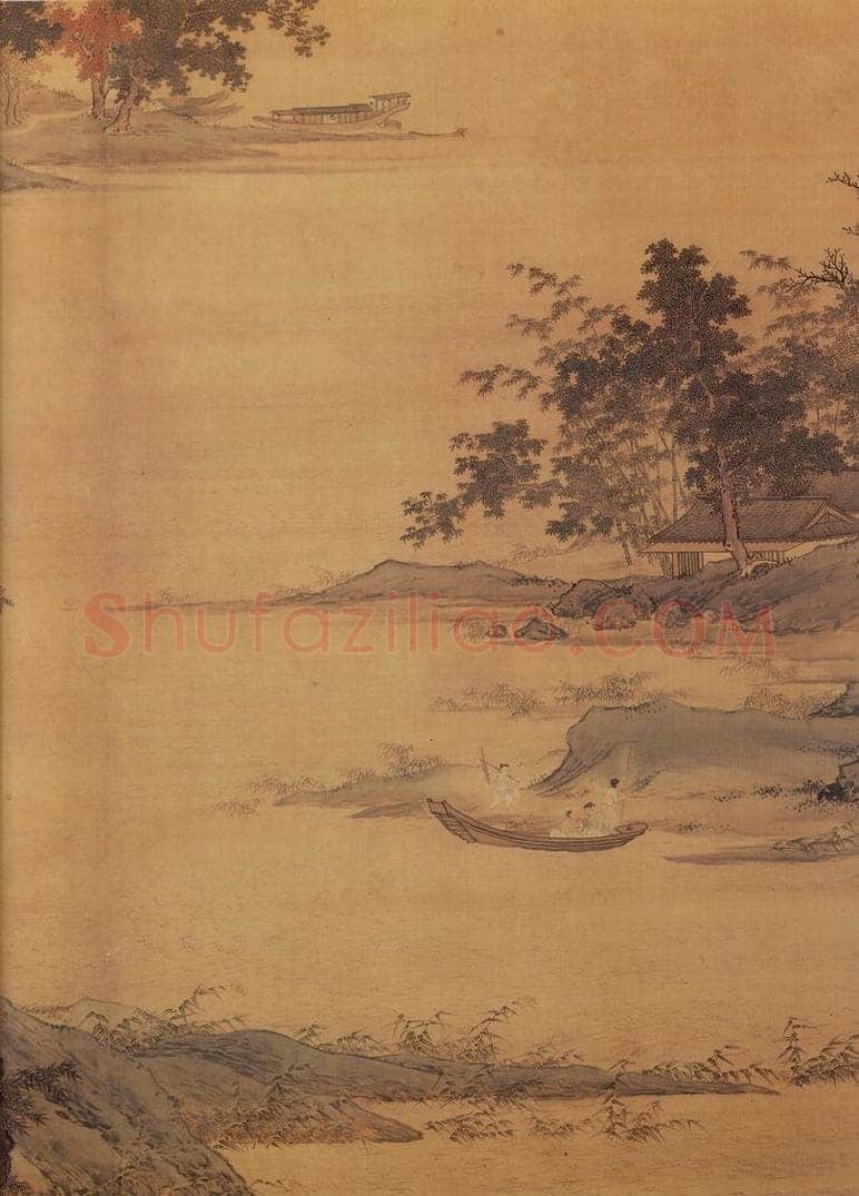 明 仇英 《秋江待渡》 书画作品