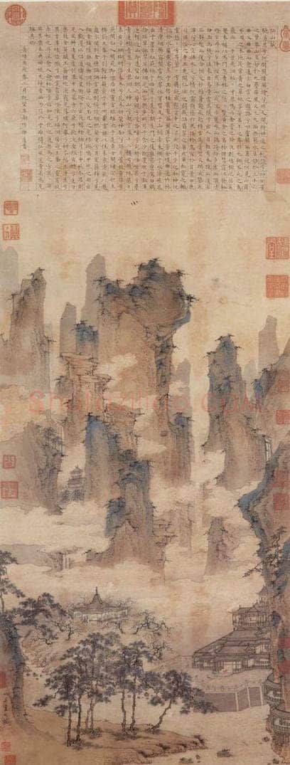明 仇英 《仙山楼阁图》 书画作品