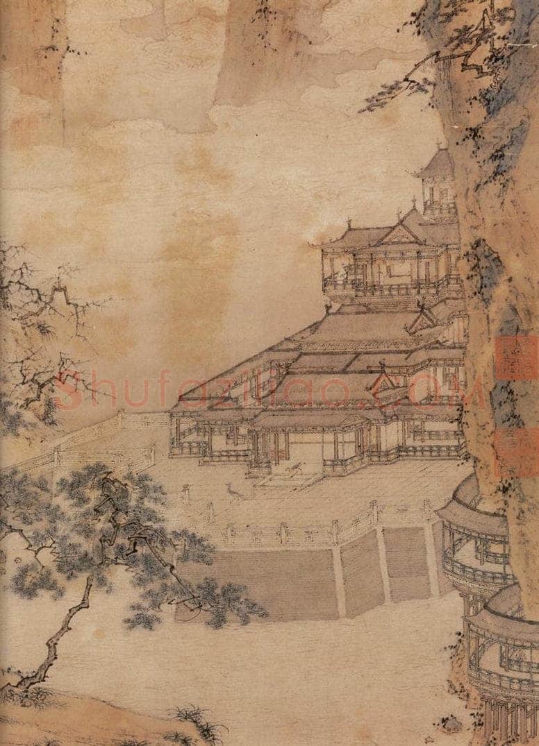 明 仇英 《仙山楼阁图》 书画作品