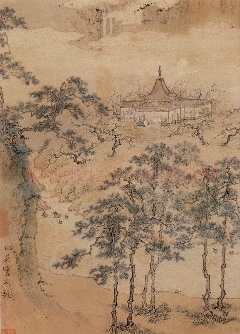明 仇英 《仙山楼阁图》 书画作品