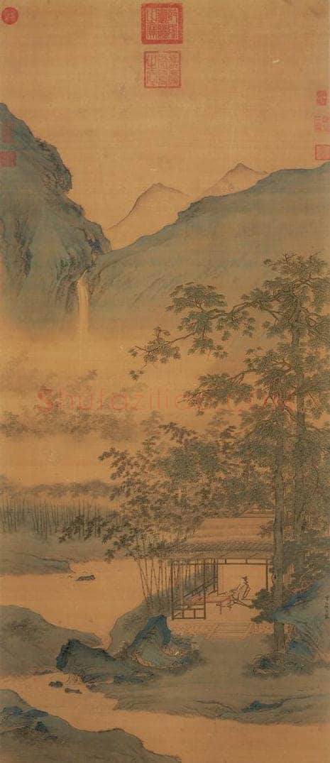 明 仇英 《桐陰书静图》 书画作品