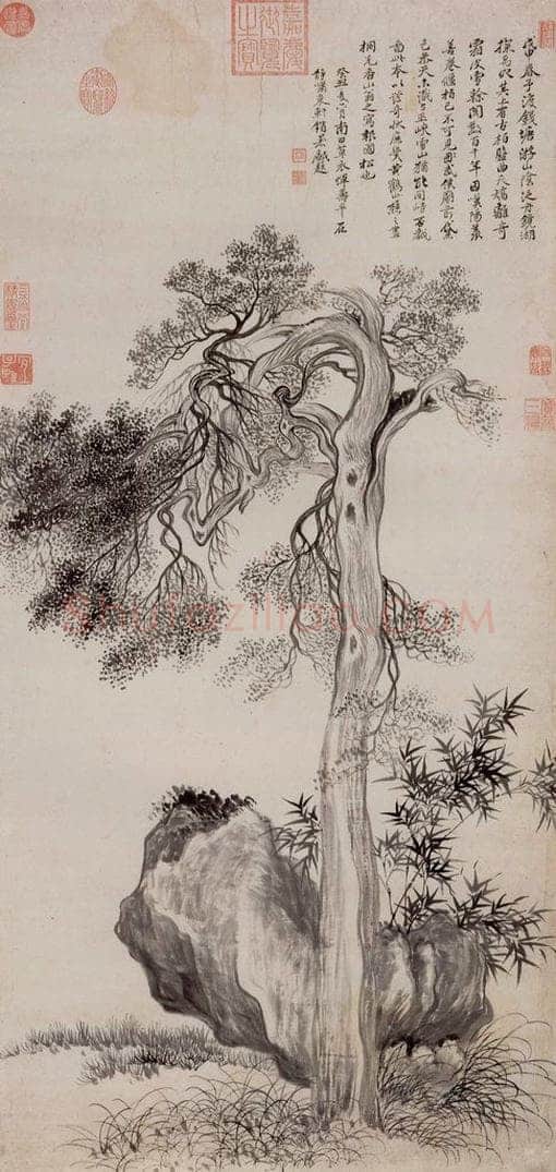 清朝 恽寿平 画禹穴古柏 书画作品