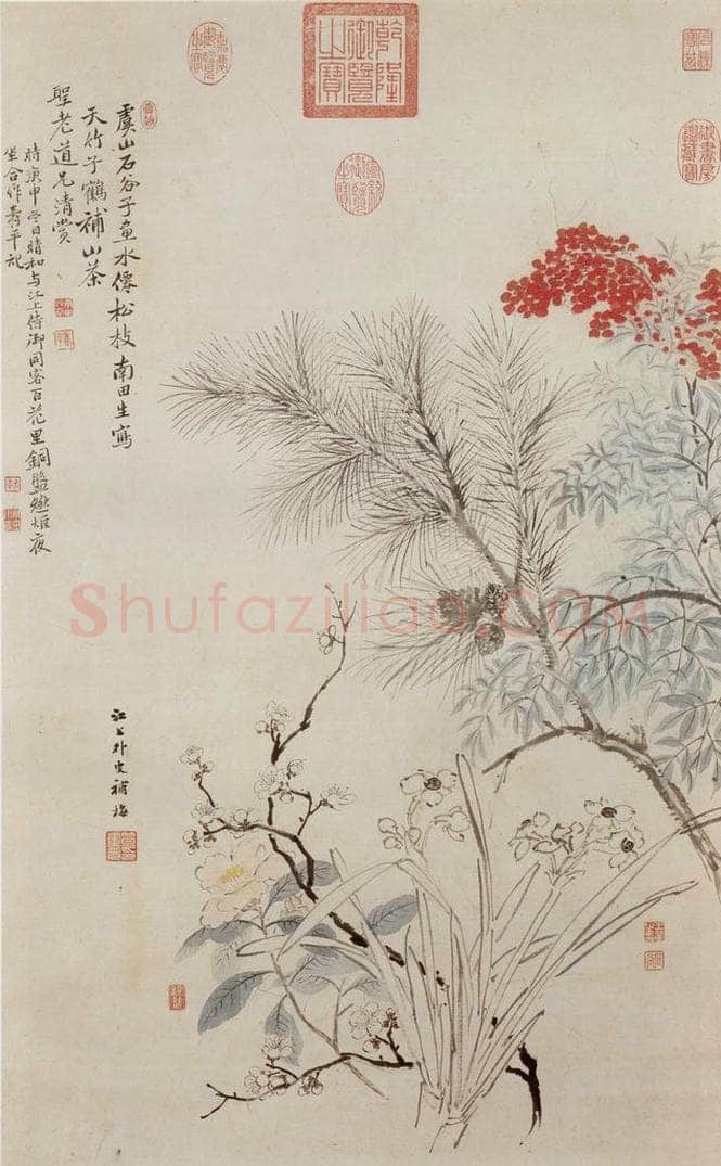 清朝 恽寿平 合景岁朝图 书画作品