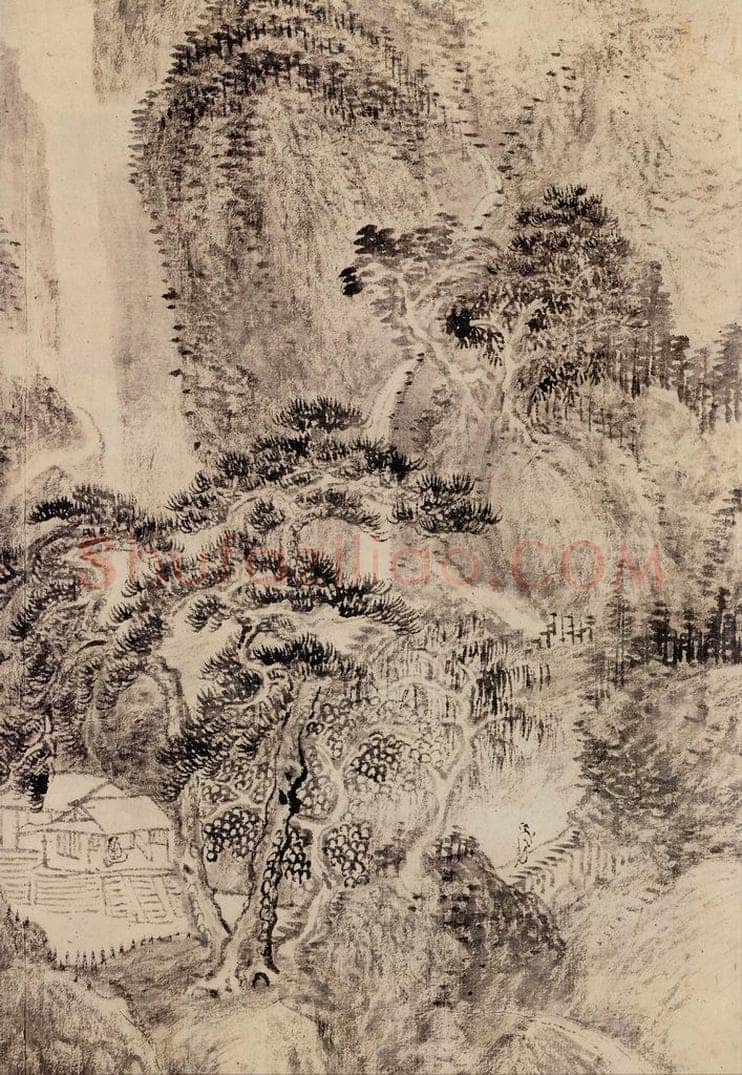 清 王翚 《仿王蒙夏日山居(局部)》 书画作品