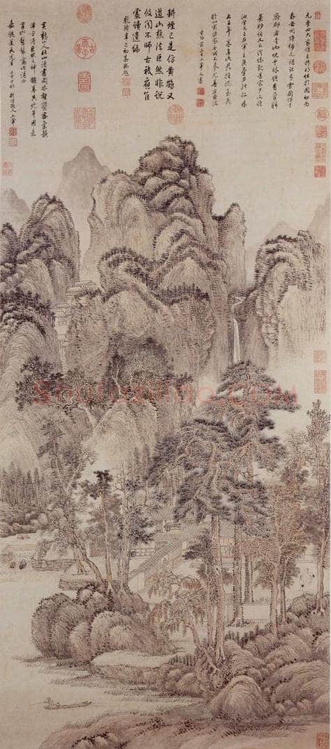 清 王翚 《仿王蒙秋山读书图》 书画作品